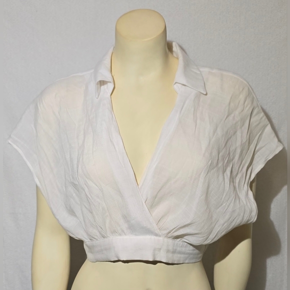 Love Tree Tops - Love Tree White Cropped‎ Wrap Blouse